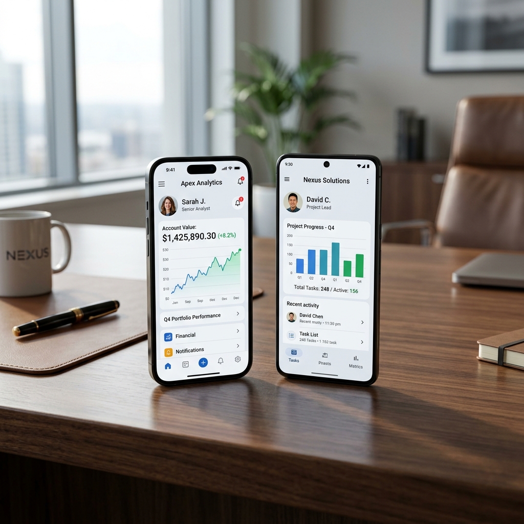 Premium mobile app interfaces displayed on modern smartphones